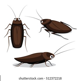 Cute Cockroach Poses Cartoon Vector Illustration