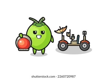 the cute coconut as astronaut with a lunar rover