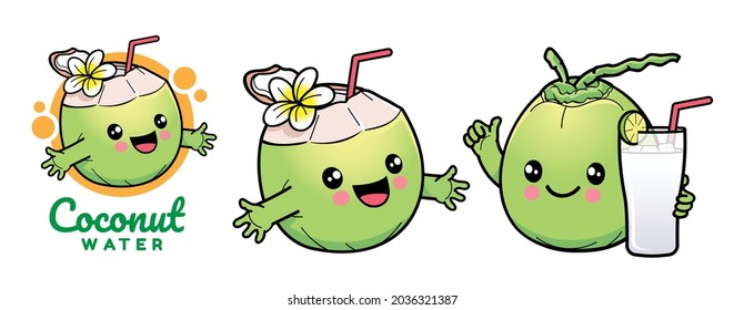 Cute coconut cartoon character. Can be used as mascot or part of a logo.