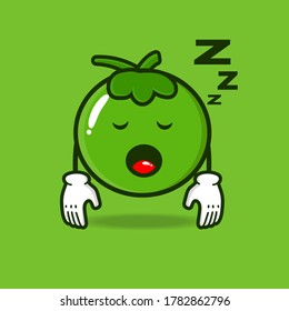 cute coconut cartoon mascot character tired and asleep