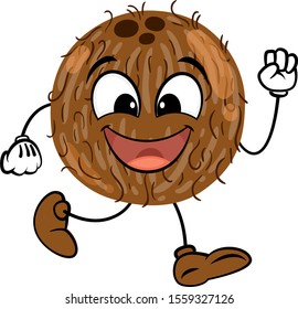 Cute coconut cartoon mascot, fresh fruit and organic farm concept