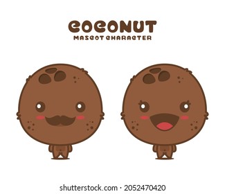 cute coconut cartoon mascot, fruit vector illustration, isolated on white background