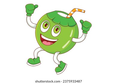 Cute Coconut Character Design Illustration