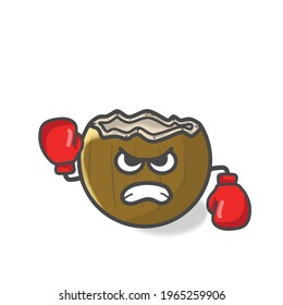 Cute Coconut Character Flat Cartoon Vector Template Design Illustration