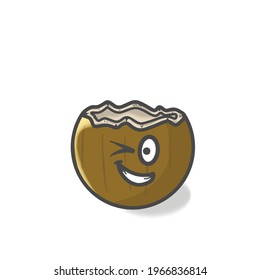 Cute Coconut Character Flat Cartoon Vector Template Design Illustration