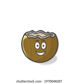 Cute Coconut Character Flat Cartoon Vector Template Design Illustration