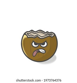 Cute Coconut Character Flat Cartoon Vector Template Design Illustration