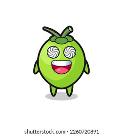 cute coconut character with hypnotized eyes