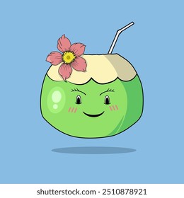 cute coconut character illustration isolated on blue background