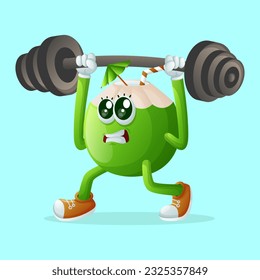 Cute coconut character lifting weights. Perfect for kids, merchandise and sticker, banner promotion or blog
