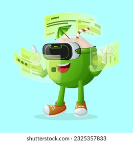 Cute coconut character in metaverse. Perfect for kids, merchandise and sticker, banner promotion or blog
