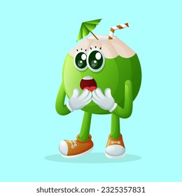 Cute coconut character with a surprised face and open mouth.  Perfect for kid
