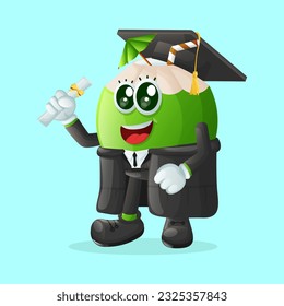 Cute coconut character wearing a graduation cap and holding a diploma. Perfect for kid
