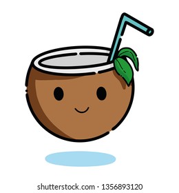 Cute Coconut Drink With Face, Vector