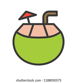 cute coconut filled outline icon editable stroke