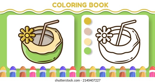 Cute coconut hand drawn cartoon doodle coloring book for kids