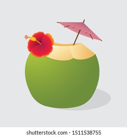 cute coconut illustration, summer, flat design vector.