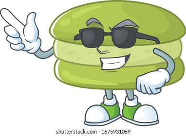 Cute coconut macarons cartoon character design style with black glasses