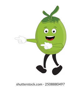 Cute coconut mascot cartoon posing. Vector illustration, Happy Coconut Character Summer Design with a straw, a slice of lemon and a small umbrella, while others gave a thumbs up