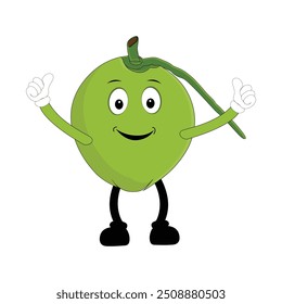 Cute coconut mascot cartoon posing. Vector illustration, Happy Coconut Character Summer Design with a straw, a slice of lemon and a small umbrella, while others gave a thumbs up