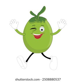 Cute coconut mascot cartoon posing. Vector illustration, Happy Coconut Character Summer Design with a straw, a slice of lemon and a small umbrella, while others gave a thumbs up