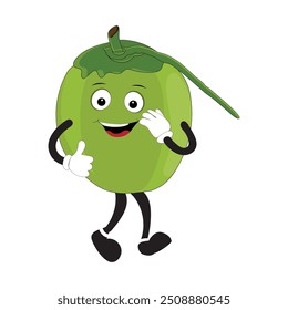 Cute coconut mascot cartoon posing. Vector illustration, Happy Coconut Character Summer Design with a straw, a slice of lemon and a small umbrella, while others gave a thumbs up