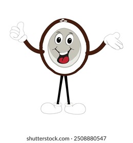 Cute coconut mascot cartoon posing. Vector illustration, Happy Coconut Character Summer Design with a straw, a slice of lemon and a small umbrella, while others gave a thumbs up