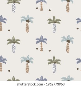 Cute coconut palm tree seamless pattern for kids print, apparel and bedding.