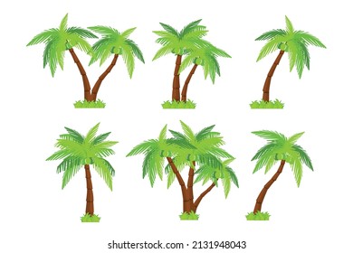 Cute Coconut Tree Shape Illustration Set