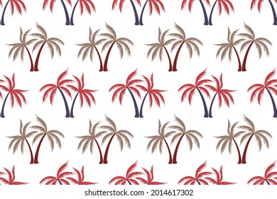 Cute coconut tropical palm tree seamless pattern summer holiday vector print. Exotic leaves tropical silhouettes background. Brazil nature palm tree seamless rapport. Vacation symbols.