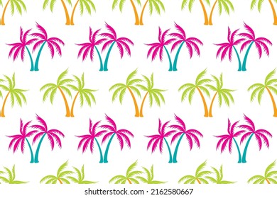 Cute coco tropical palmera de palmera patrón sin fisuras de fondo vectorial de verano de vacaciones. Hojas exóticas de fondo de siluetas tropicales. Patrón de palmera natural en Tailandia. Impresión textil.