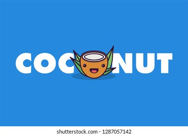 Cute Coconut Typography Illustration with Smiley Face