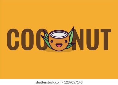 Cute Coconut Typography Illustration Smiley Face Stock Vector (Royalty ...