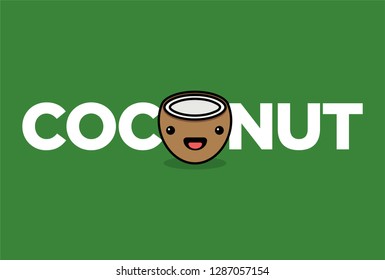 Cute Coconut Typography Illustration Smiley Face Stock Vector (Royalty ...