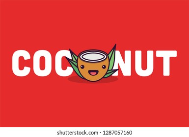 Cute Coconut Typography Illustration Smiley Face Stock Vector (royalty 