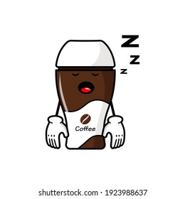 cute coffe cup cartoon mascot character funny expression tired and sleeping