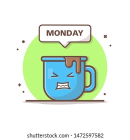 Cute Coffee with Annoyed Face Illustration. Cafe and Restaurant Menu. Cafe Logo. Angry Coffee. Hate Monday. Flat Cartoon Style Suitable for Web Landing Page,  Banner, Flyer, Sticker, Card, Background