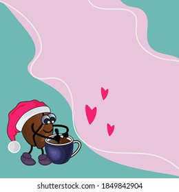 
 Cute coffee bean brew magic love potion.
Postcard with place for text.
 Vector isolated concept illustration .