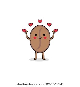 Cute coffee bean cartoon character spreading love