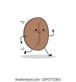 Cute coffee bean cartoon character running doodle