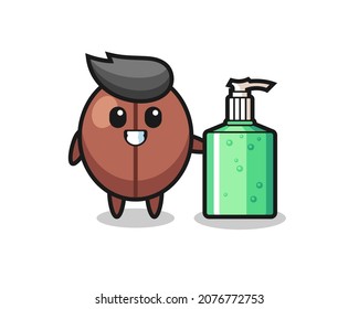 cute coffee bean cartoon with hand sanitizer , cute style design for t shirt, sticker, logo element