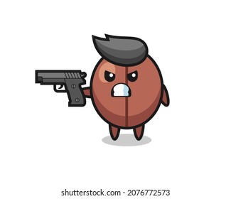 el lindo personaje de grano de café con arma, diseño de estilo lindo para camiseta, pegatina, elemento logo