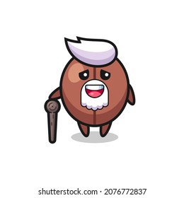 cute coffee bean grandpa is holding a stick , cute style design for t shirt, sticker, logo element