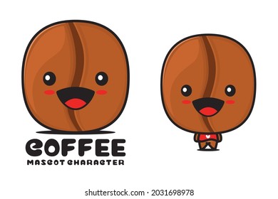 cute coffee bean mascot, seeds and drink cartoon illustration, suitable for logos, packaging labels, stickers, etc.