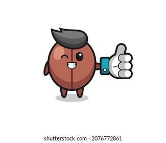 cute coffee bean with social media thumbs up symbol , cute style design for t shirt, sticker, logo element