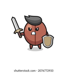 cute coffee bean soldier fighting with sword and shield , cute style design for t shirt, sticker, logo element