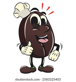 cute coffee beans vektor illustration mascot character as chef give thumbs up, work of hand drawn