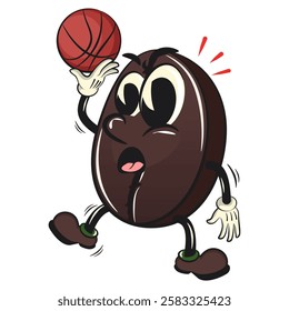 cute coffee beans vektor illustration mascot character playing basketball, work of hand drawn