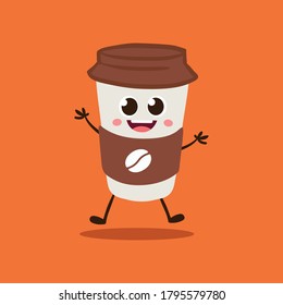 Cute-Kaffeecharakter springt glückliche Vektorgrafik