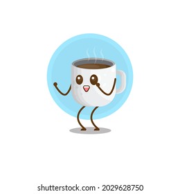 cute coffee cup cartoon character with excited expression isolated on white background. vector illustration